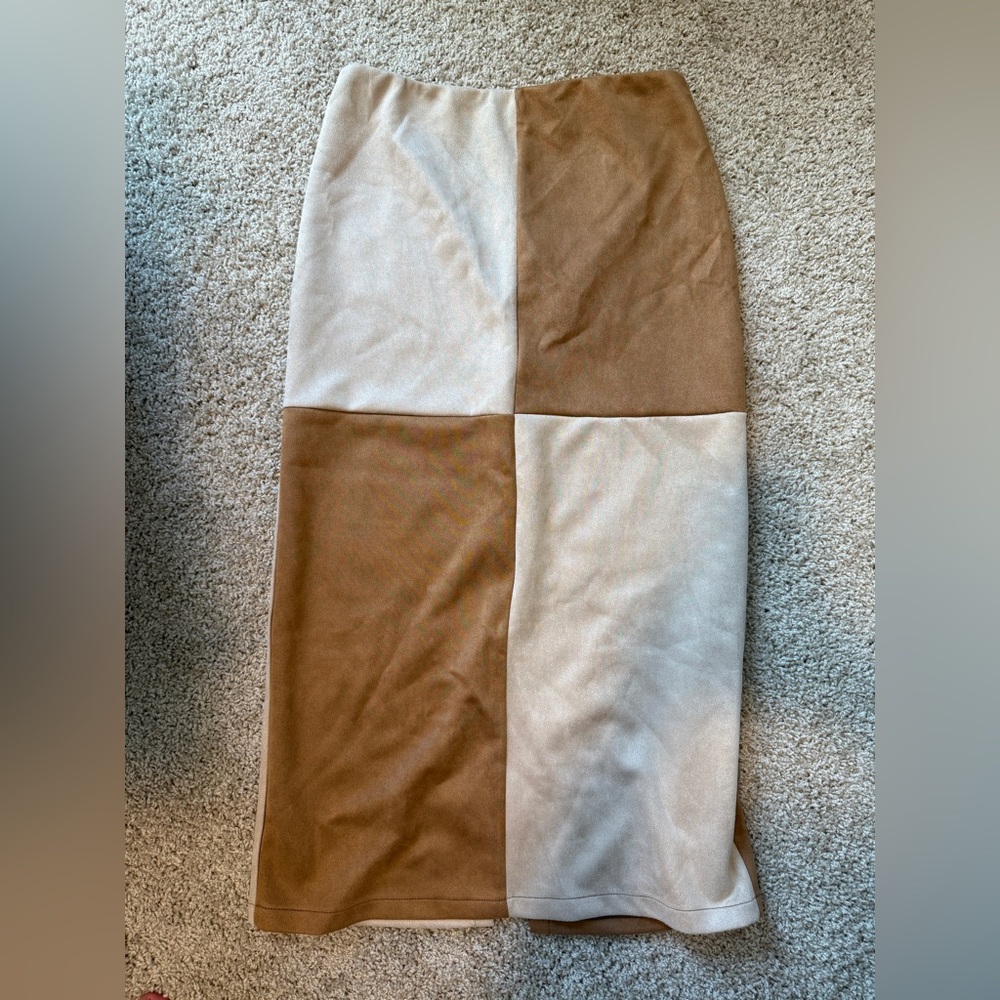 Tan and Brown Checkered Skirt